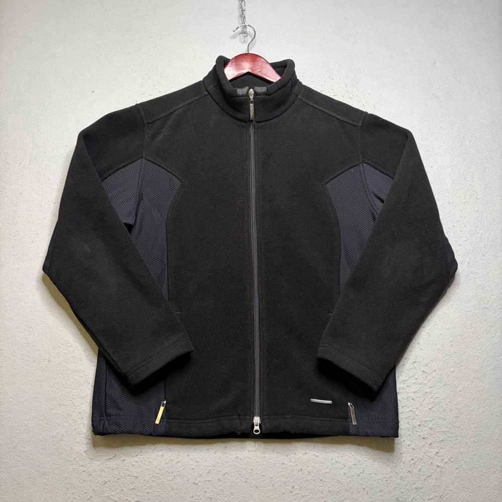 Porsche Full Zip Fleece Jacket Mens XL Black Vintage Mesh Panels Mock Neck